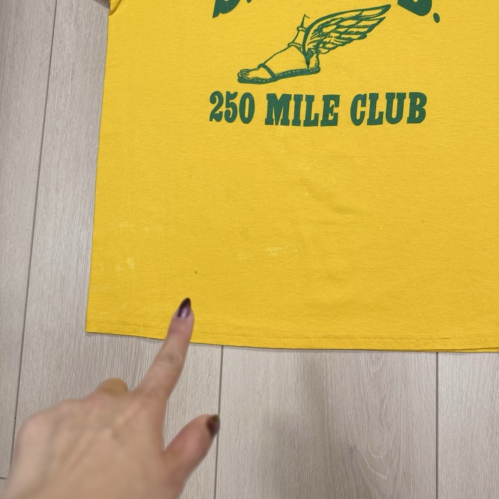 Vintage SZ L Russell Athletic SJAFB 250 Mile Club T Shirt Yellow Green USA Made - Picture 3 of 7